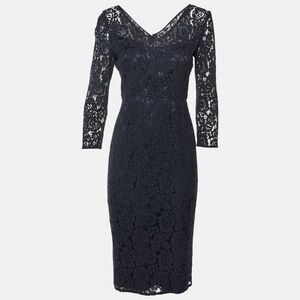 Goat Navy Blue Floral Lace Sheath Dress S